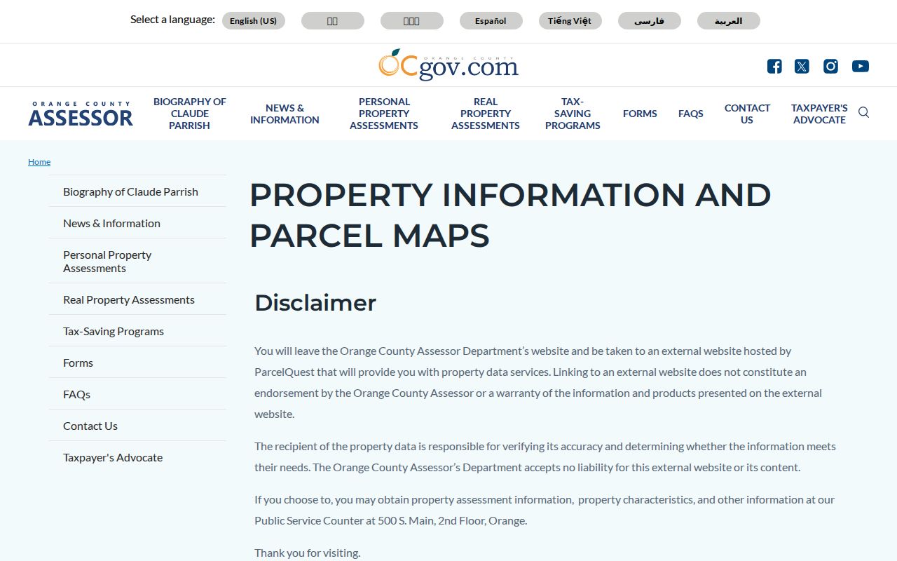 Fullerton people search Orange County assessor ParcelQuest entry