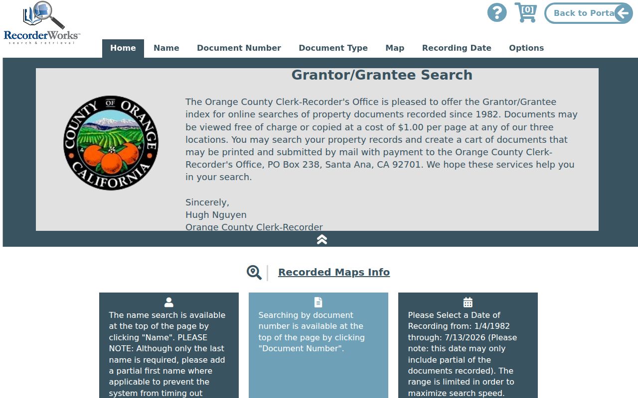 Fullerton people search RecorderWorks Grantor Grantee index