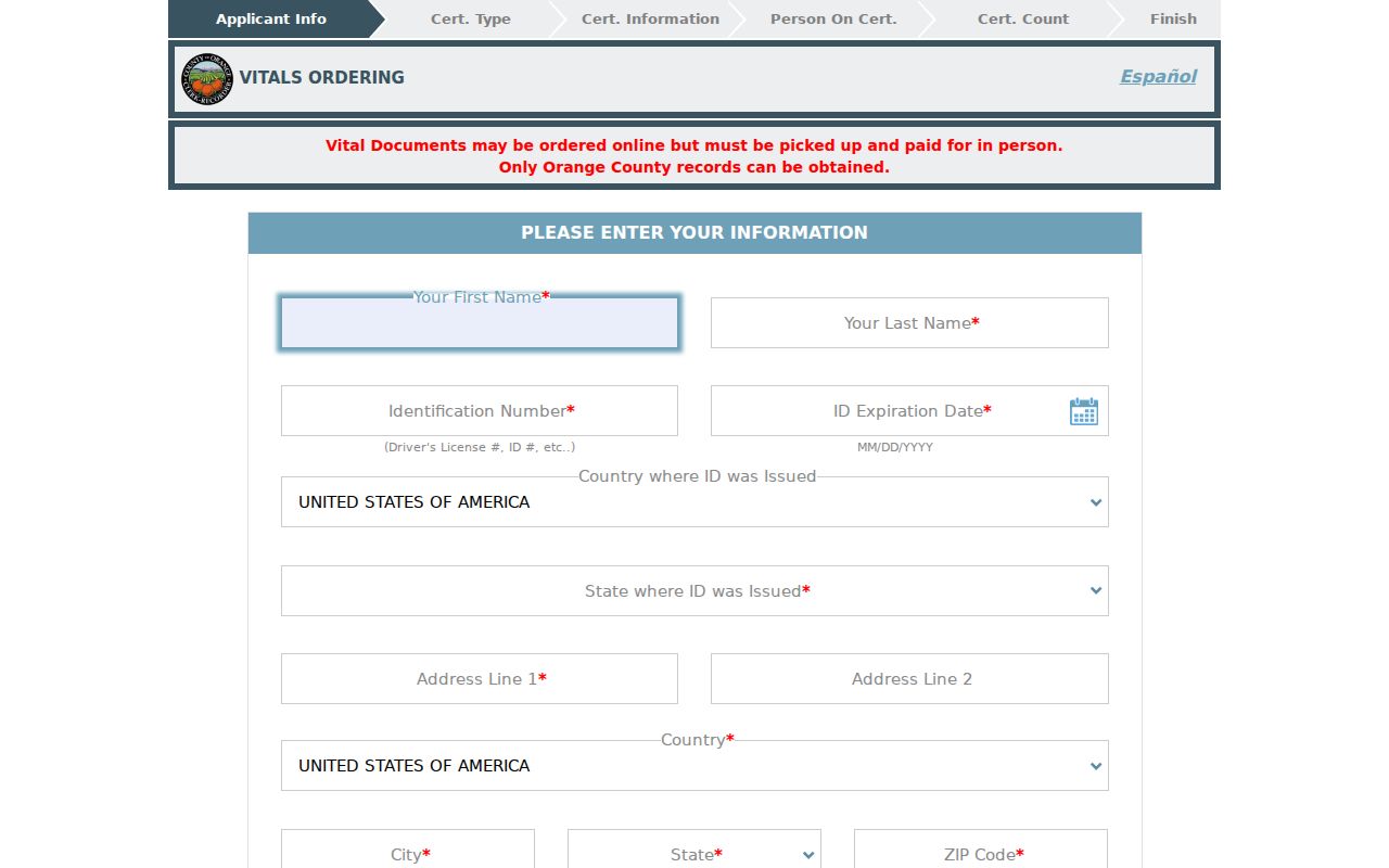 Fullerton public records Orange County vital records ordering portal