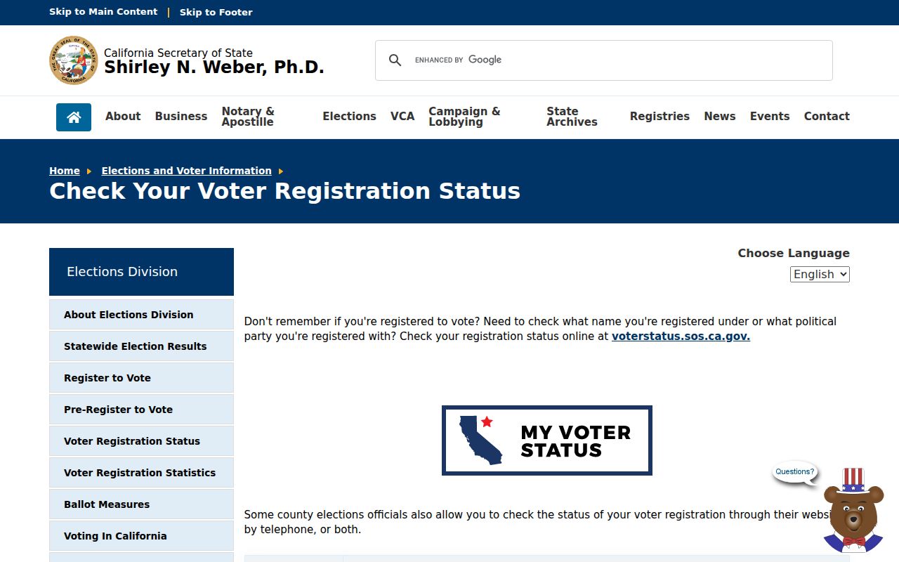 Fullerton voter registration records status lookup through California Secretary of State